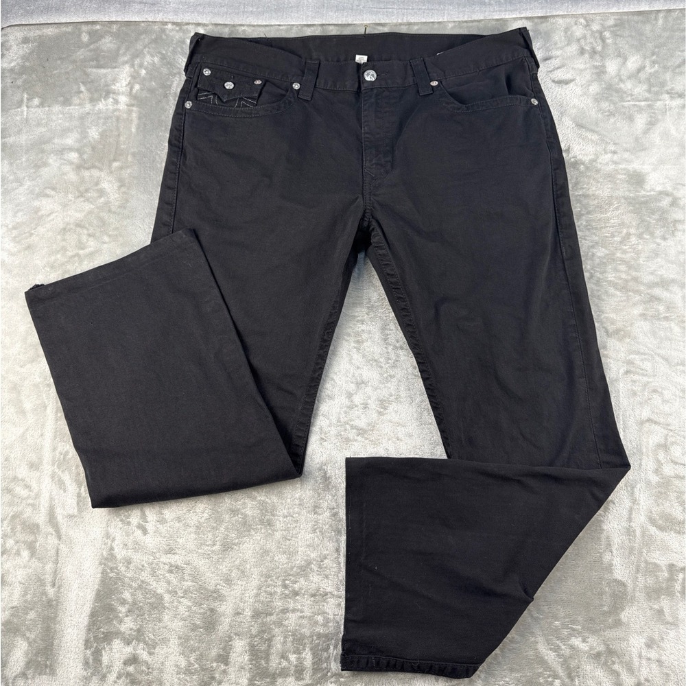 True Religion Jeans Mens 40 Straight W Flap Jet Black Horseshoe EUC